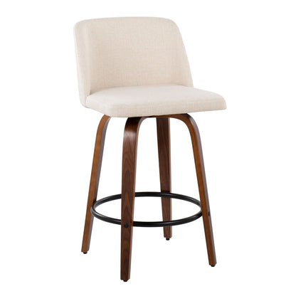 Toriano mid-century modern counter stools set of 2, beige fabric, curved wood legs on Tampa Home & Garden Store