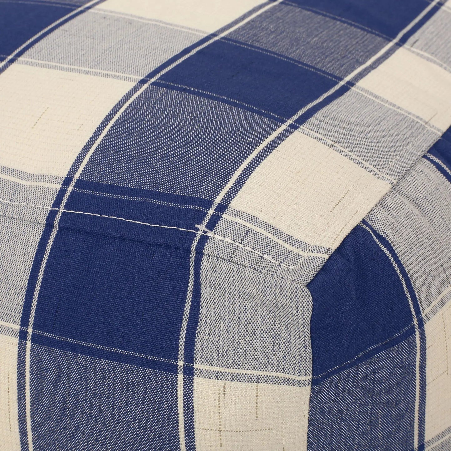 Connor checkered square pouf ottoman ivory navy fabric close-up plaid pattern on Tampa Home & Garden Store