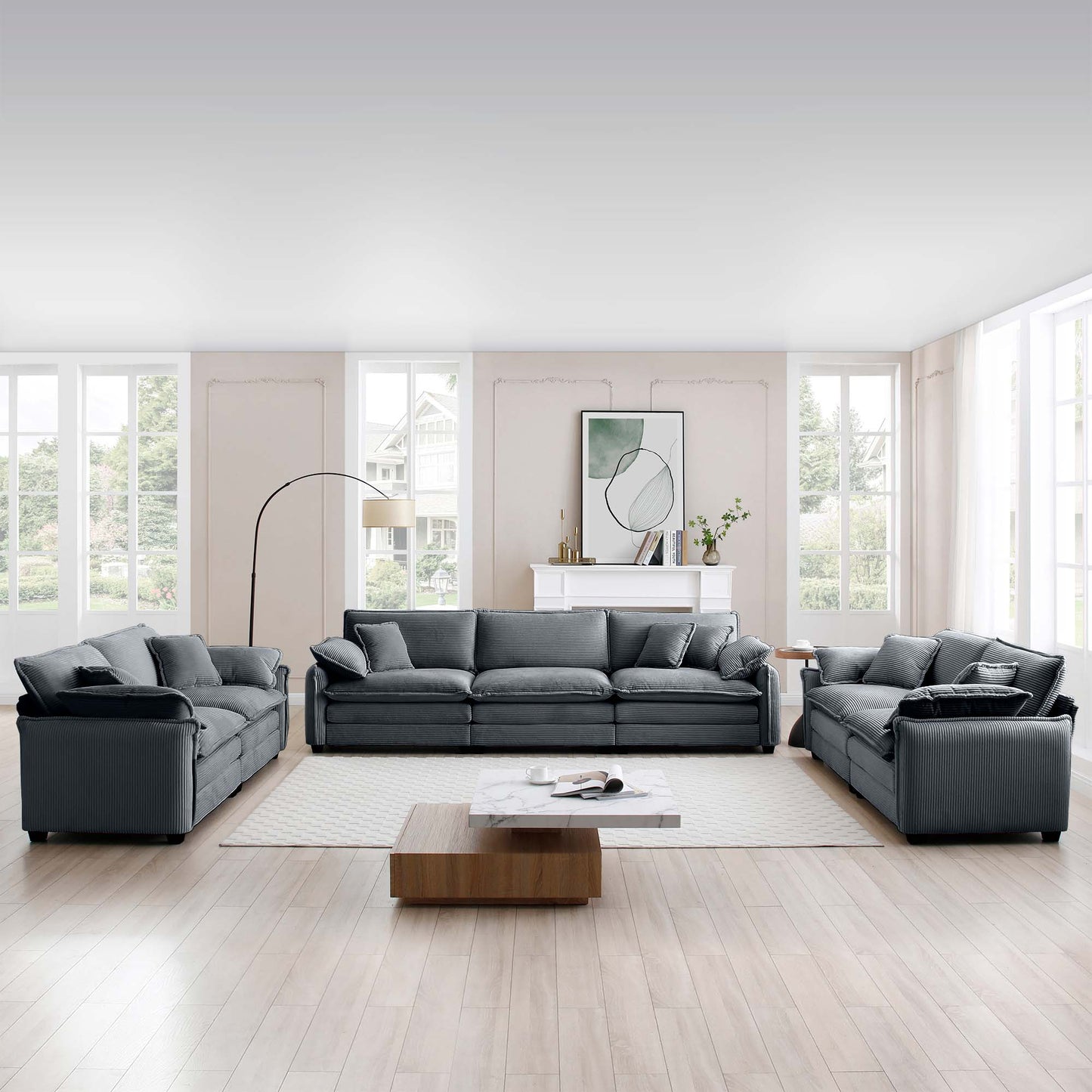 Modern Living Room Sofa 3-Pieces Set by HouseOfZazla in dark gray velvet upholstery on Tampa Home & Garden Store