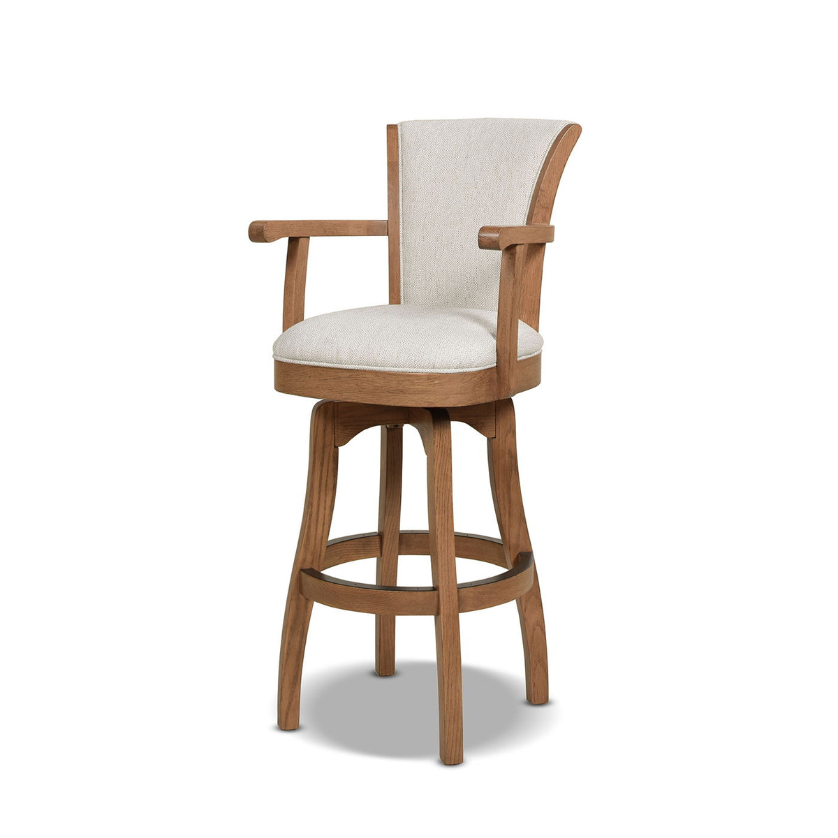 Williams Swivel Bar Stool with Armrests beige solid hardwood frame 28-30in HouseOfZazla on Tampa Home & Garden Store