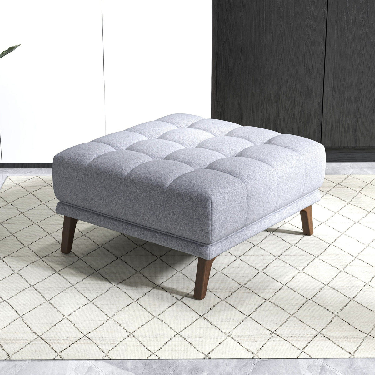 Addison Square Upholstered Ottoman gray fabric with mid-century square design by HouseOfZazla on Tampa Home & Garden Store