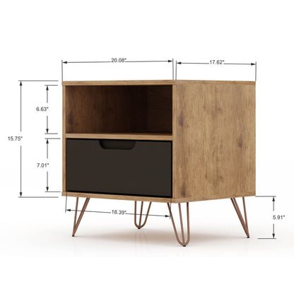 Rockefeller Nightstand with 1 drawer, light oak body, dark front drawer, and splayed hairpin legs by HouseOfZazla on Tampa Home & Garden Store