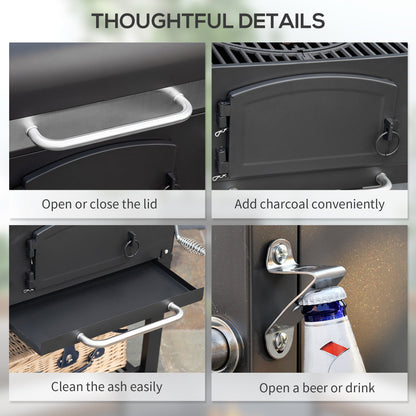 Outsunny black charcoal grill with adjustable height and folding shelves; stainless side handle on Tampa Home & Garden Store