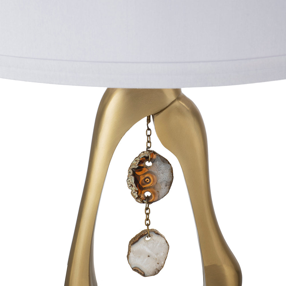 Geode-Inspired Gold Aluminum Table Lamp with white shade and geode charms on Tampa Home & Garden Store