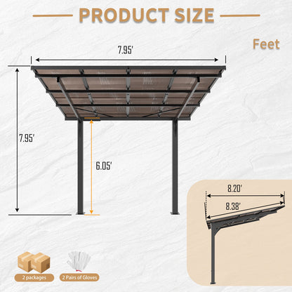 8x8ft Steel Carport And Sloped Polycarbonate Roof