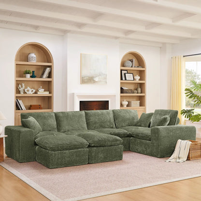 Sectional Sofa With Moveable Ottoman in green fabric, 3-Piece Living Room Set on Tampa Home & Garden Store