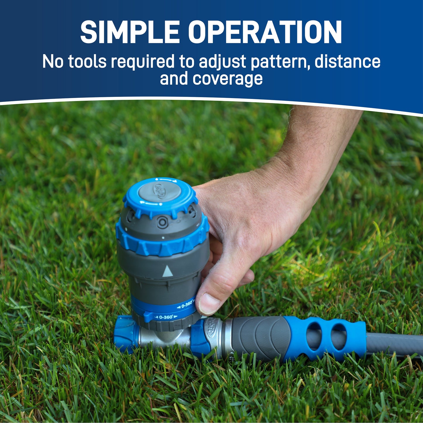 Orbit Elevated H2O-6 Gear Drive on Spike 28248 hose end sprinkler blue gray body in grass on Tampa Home & Garden Store
