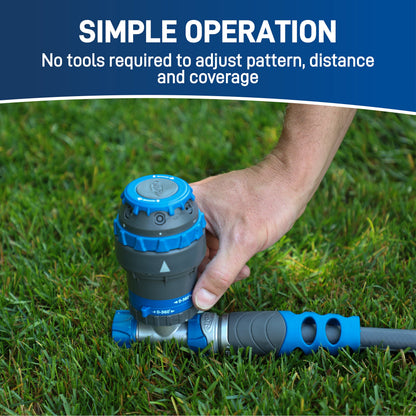 Orbit Elevated H2O-6 Gear Drive on Spike 28248 hose end sprinkler blue gray body in grass on Tampa Home & Garden Store