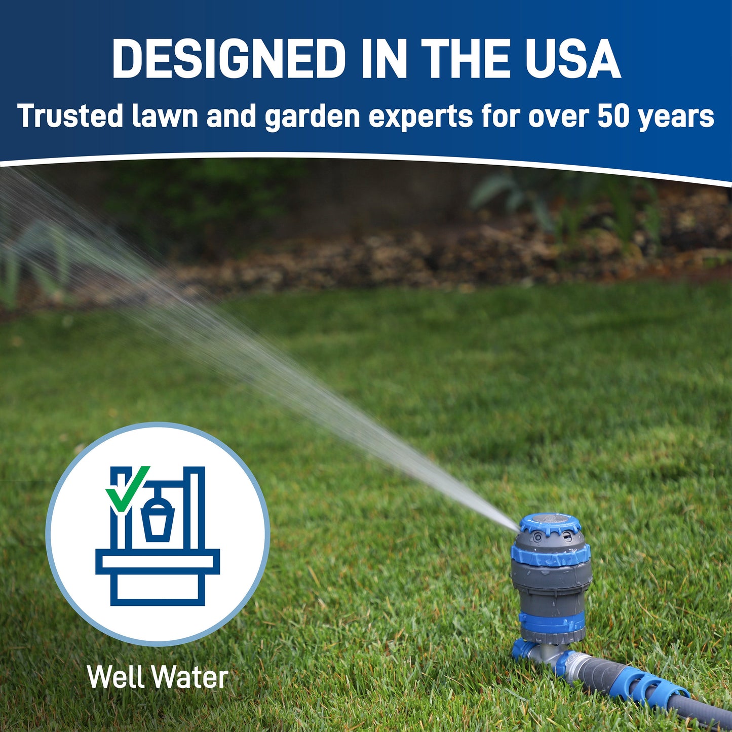 Orbit Elevated H2O-6 Gear Drive hose end on spike, blue/gray Orbit Irrigation Sprinklers on Tampa Home & Garden Store