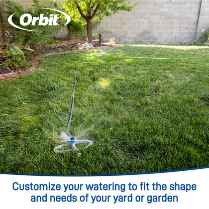 Orbit Port-a-Rain above-ground sprinkler hose end with Orbit Irrigation logo watering lawn on Tampa Home & Garden Store