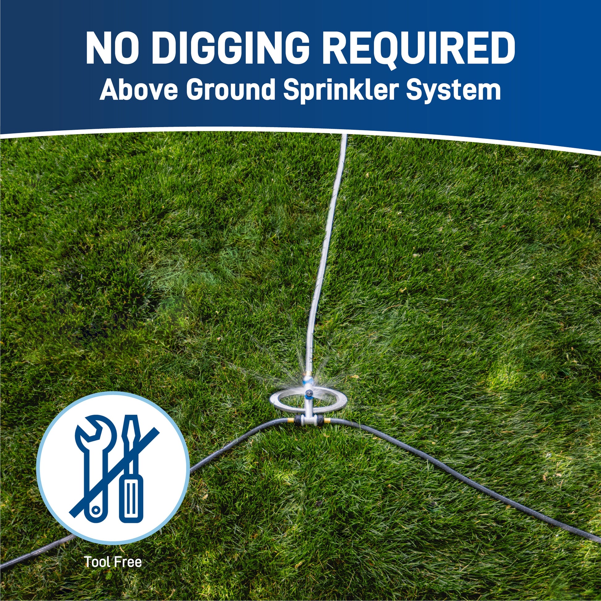 Orbit Elevated Port-a-Rain Above Ground Sprinkler System 28255 hose end on lush lawn on Tampa Home & Garden Store