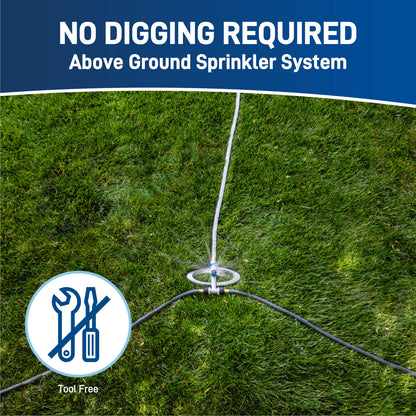 Orbit Elevated Port-a-Rain Above Ground Sprinkler System 28255 hose end on lush lawn on Tampa Home & Garden Store