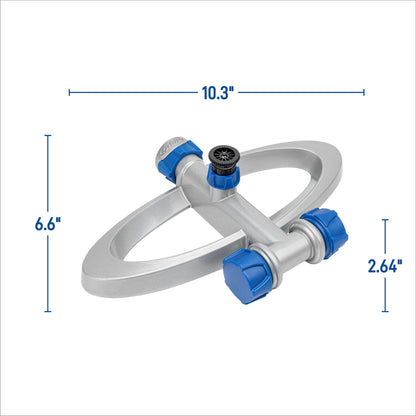 Orbit Irrigation Elevated Port-a-Rain above-ground sprinkler hose end with blue knobs on Tampa Home & Garden Store