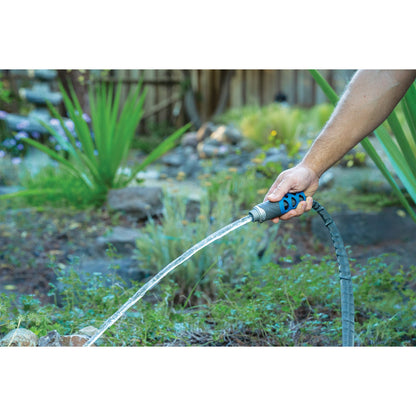 Orbit Irrigation Elevated 100 Feet Heavy Duty Fabric Garden Hose with blue ergonomic nozzle on Tampa Home & Garden Store