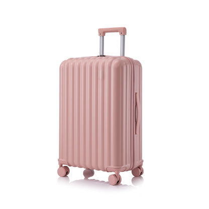 Pink hard-shell spinner carry-on suitcase with telescoping handle and four wheels on Tampa Home & Garden Store