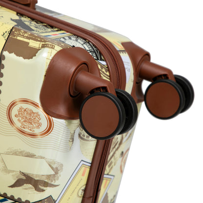 3-Piece PC Spinner Wheel Luggage Set with Printed Pattern, brown trim, map design HouseOfZazla on Tampa Home & Garden Store