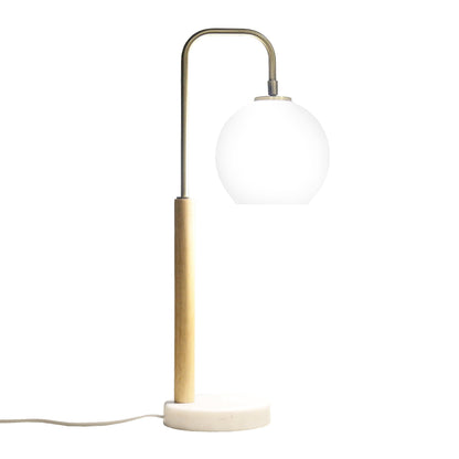 Bedside table lamp with globe lampshade, brass arc and wooden base HouseOfZazla on Tampa Home & Garden Store