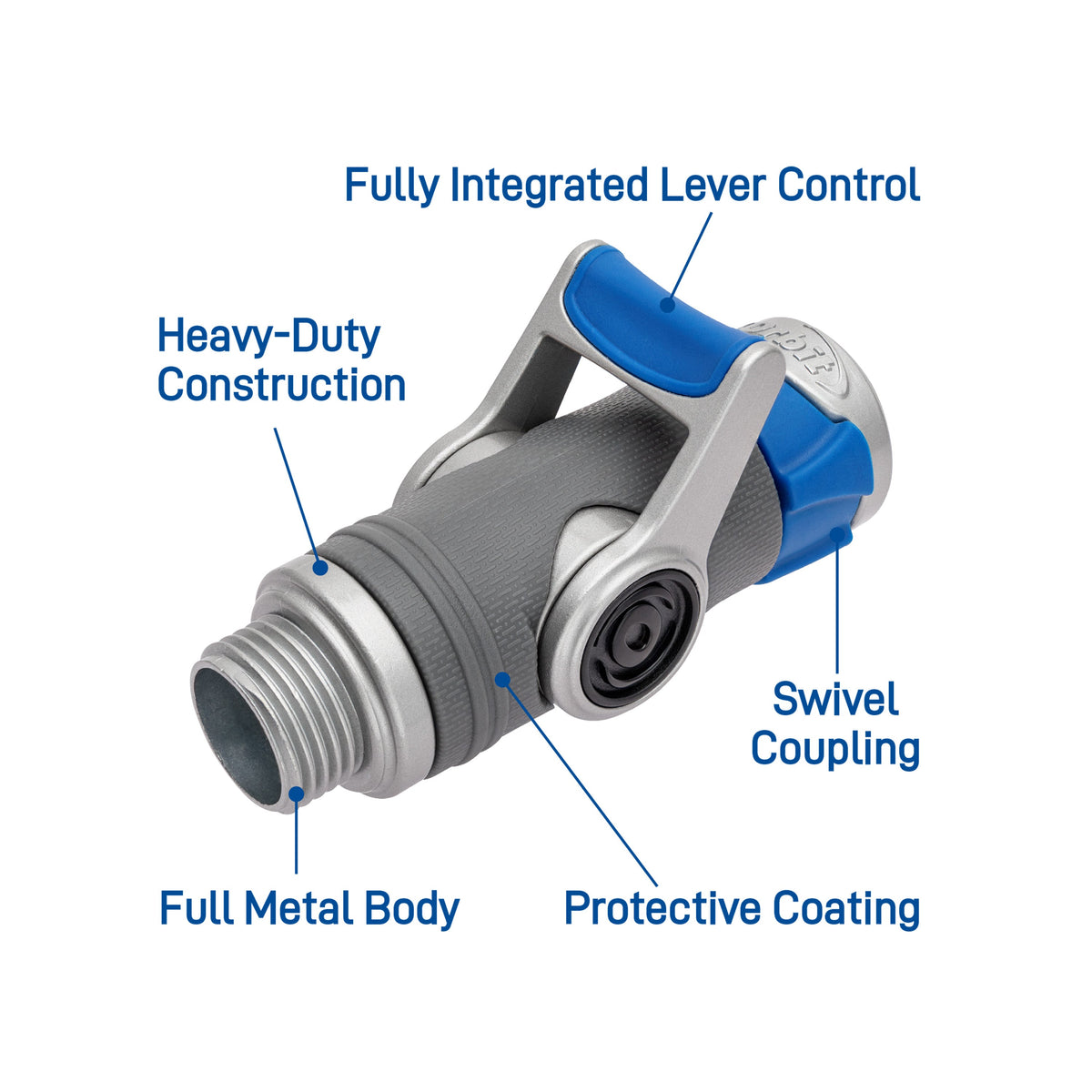 Orbit Elevated Shut-Off Coupling hose end blue and silver full metal body Orbit Irrigation on Tampa Home & Garden Store