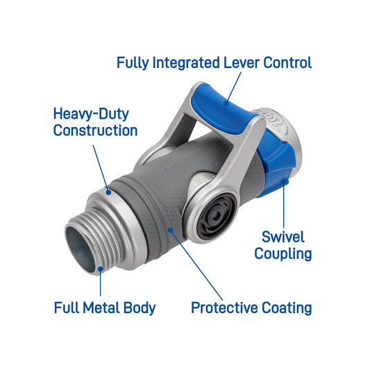 Orbit Elevated Shut-Off Coupling hose end blue and silver full metal body Orbit Irrigation on Tampa Home & Garden Store