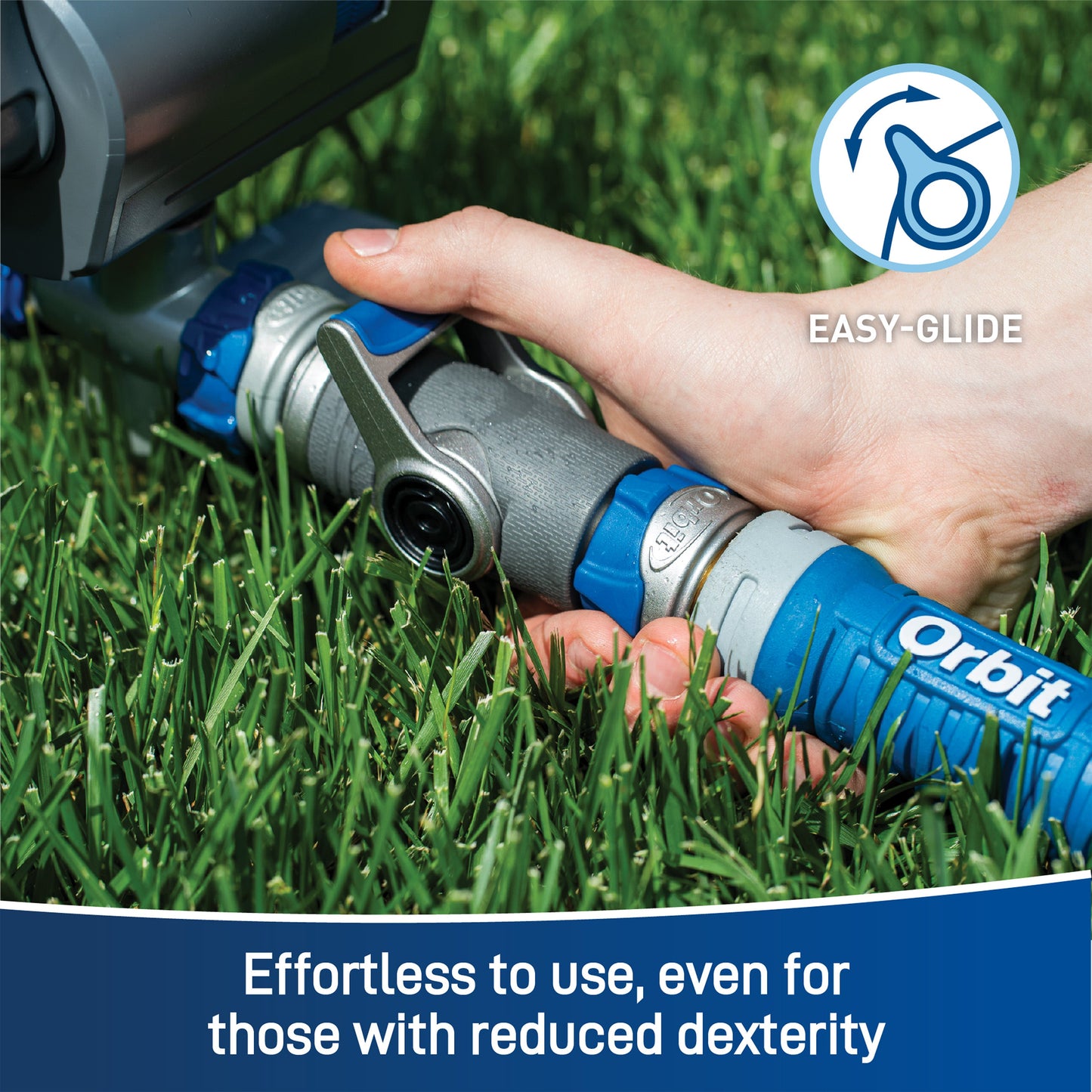 Orbit Elevated Shut-Off Coupling hose end with blue and gray metal fittings Orbit Irrigation on Tampa Home & Garden Store