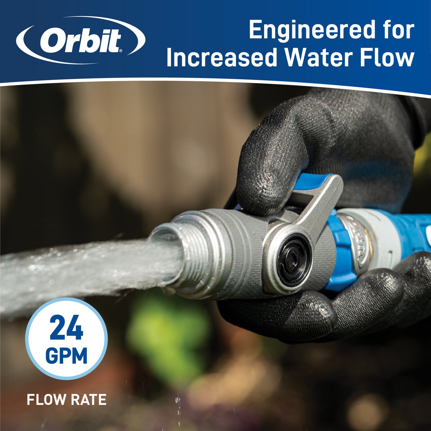 Orbit Elevated Shut-Off Coupling hose end blue and gray body by Orbit Irrigation on Tampa Home & Garden Store