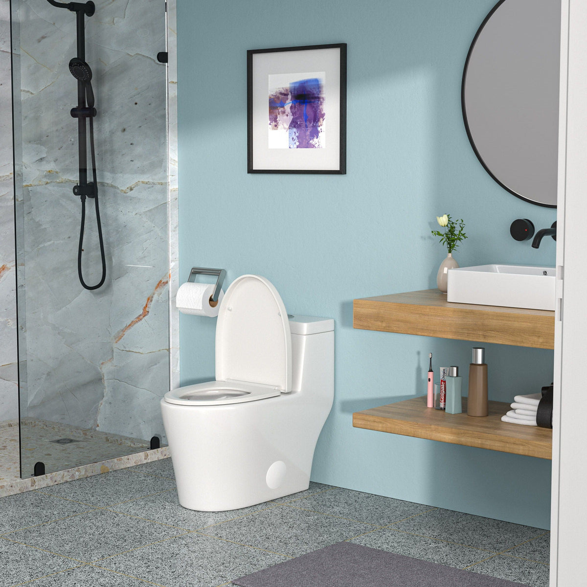 Dual Flush 1-Piece Toilet with Soft Closing Seat, White by HouseOfZazla on Tampa Home & Garden Store
