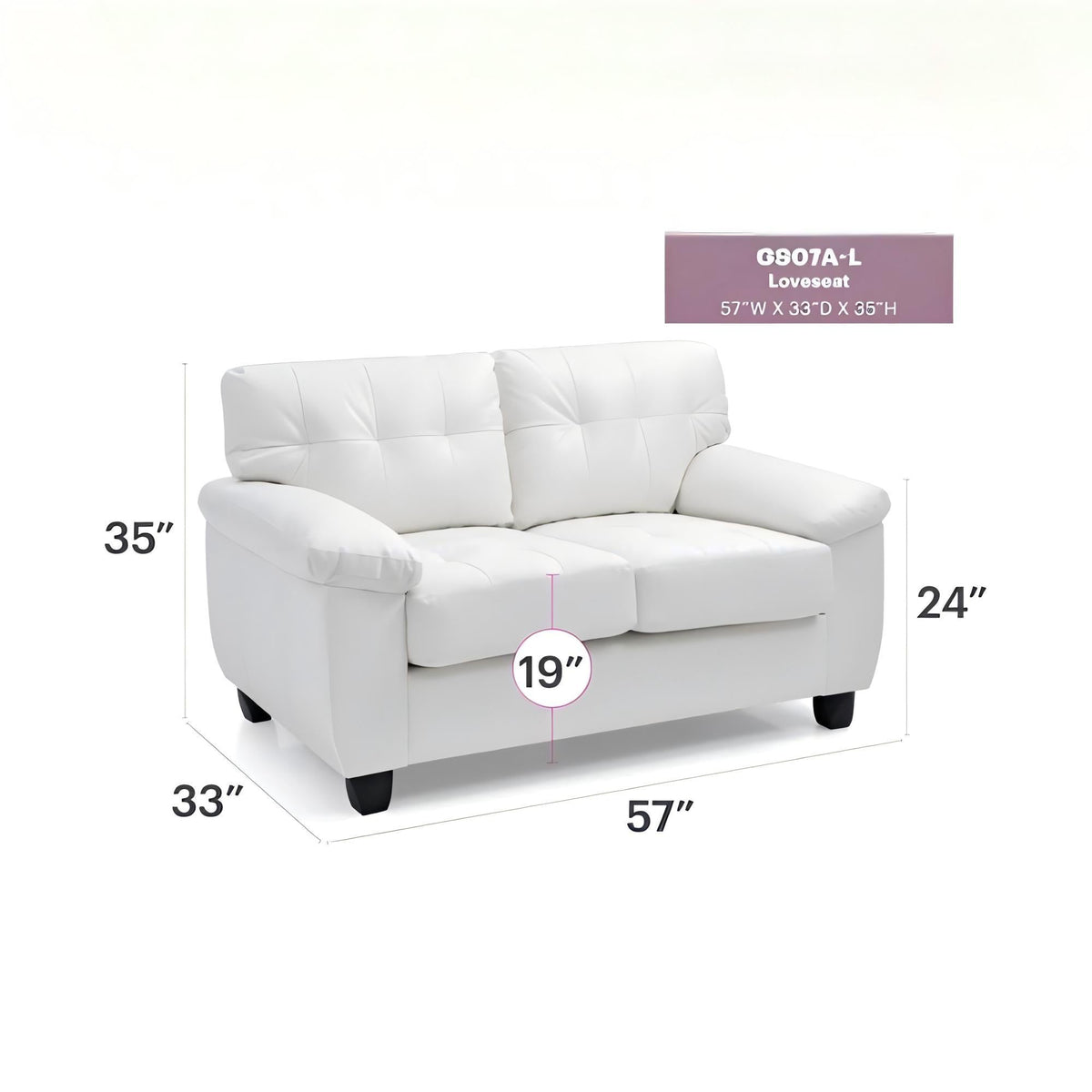 Gallant Loveseat, white upholstery stationary with tufted back and pocketed cushions on Tampa Home & Garden Store