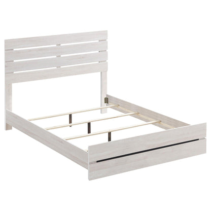 Slatted Headboard Panel Bed in pale whitewashed wood on Tampa Home & Garden Store