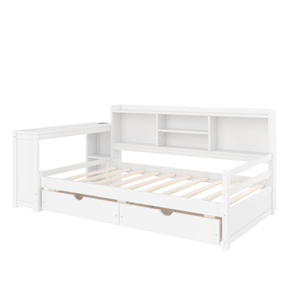 Corner daybed with storage drawers, desk, bookcase and charging port in white by HouseOfZazla on Tampa Home & Garden Store