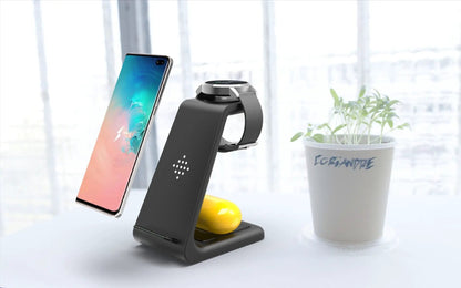 3 in 1 fast charging station wireless charger stand for phone smartwatch FLIPSTYLEZLLC black on Tampa Home & Garden Store