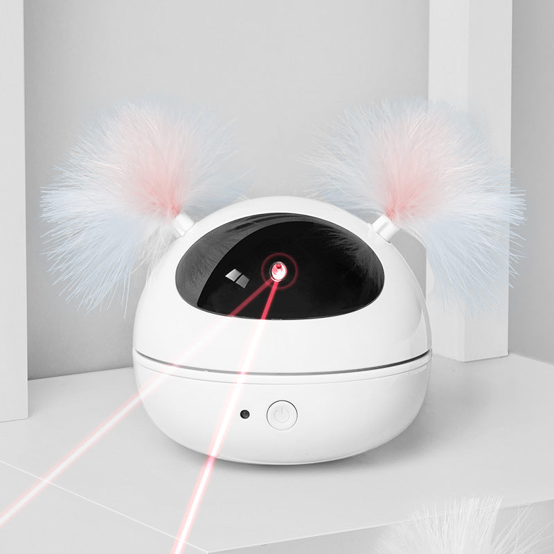 Automatic cat toy with white spherical body and fluffy blue-pink pom-poms, laser pointer on Tampa Home & Garden Store