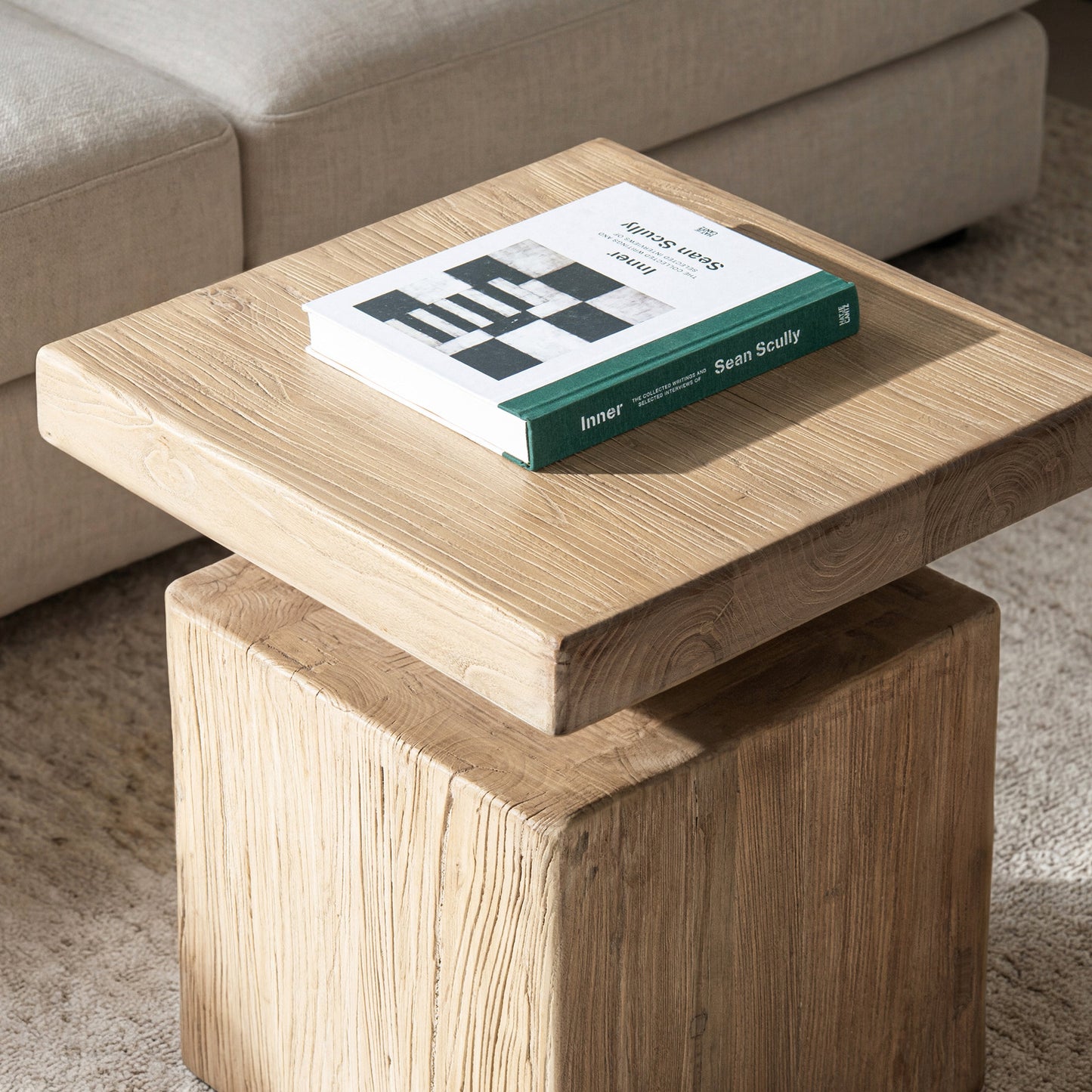 Calder 18in solid elm block plinth end table heritage light natural brown by HouseOfZazla on Tampa Home & Garden Store