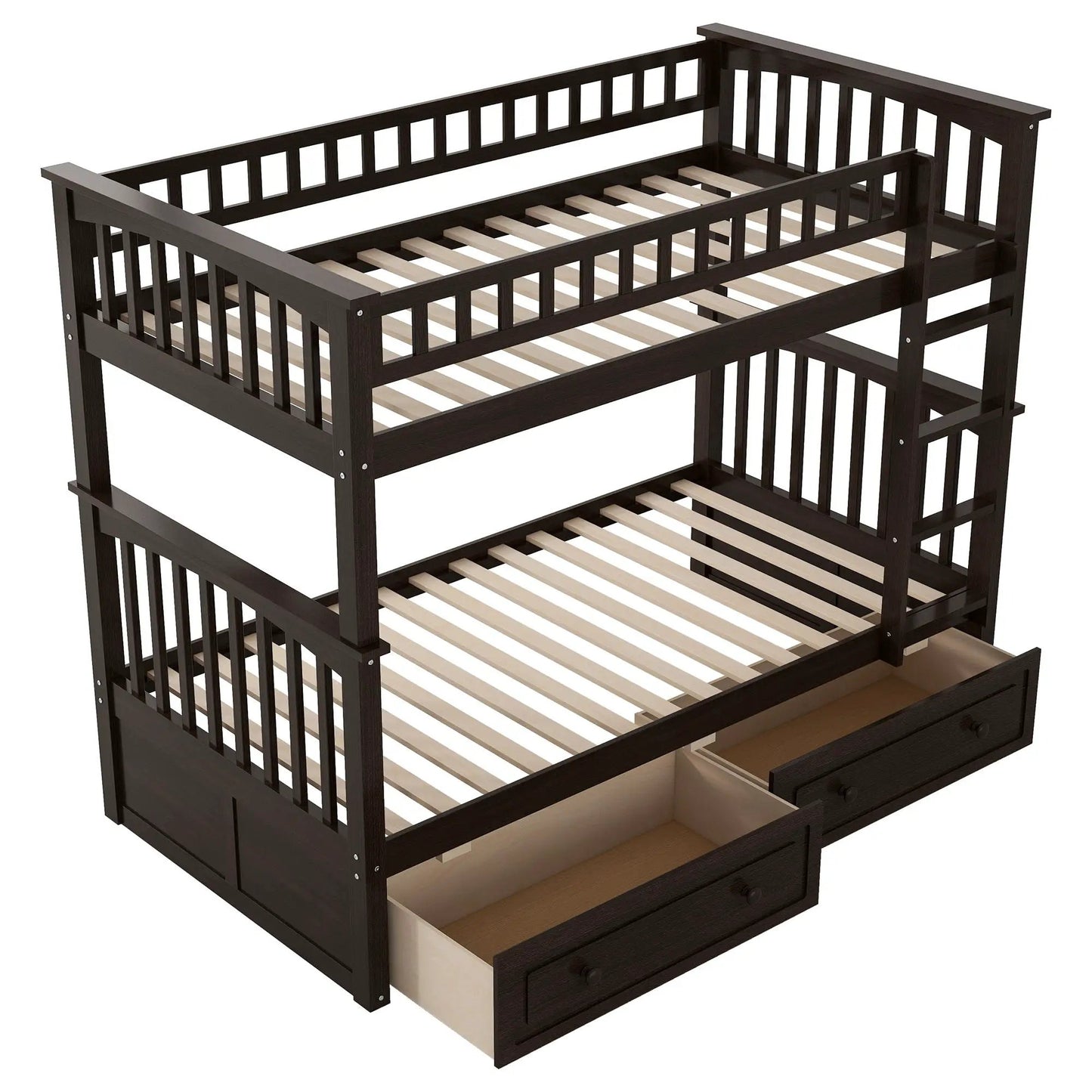 Bunk bed with drawers in dark espresso, slatted rails design by Unique Piece Furniture on Tampa Home & Garden Store