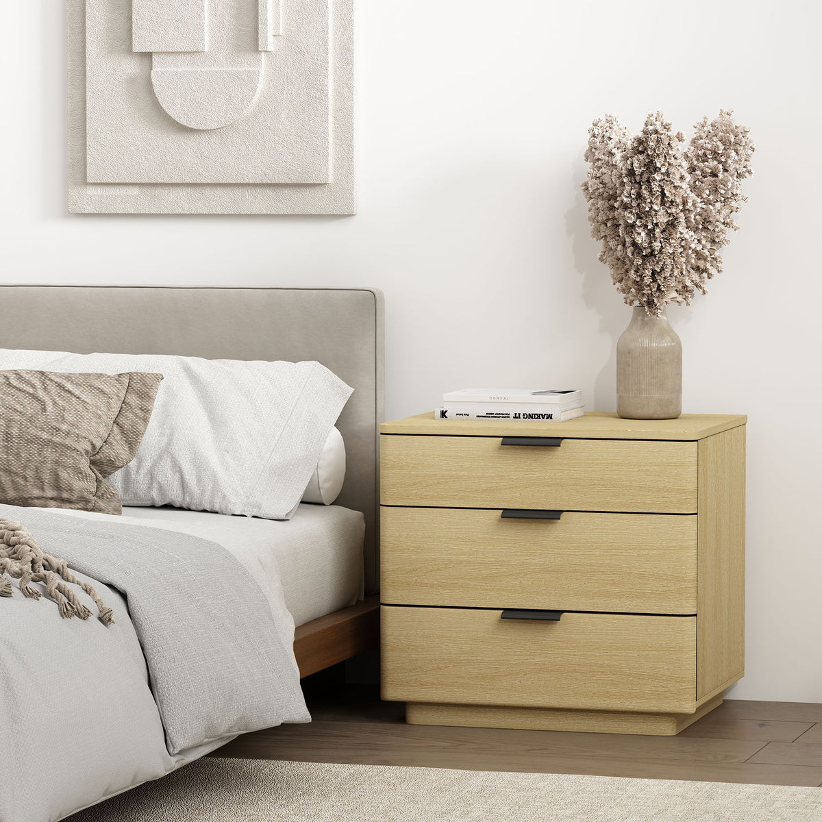 Oak Payton 3-drawer nightstand with metal handles by HouseOfZazla on Tampa Home & Garden Store