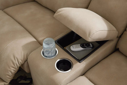 Next-Gen Durapella reclining sectional Unique Piece Furniture in tan with built-in cup holders on Tampa Home & Garden Store