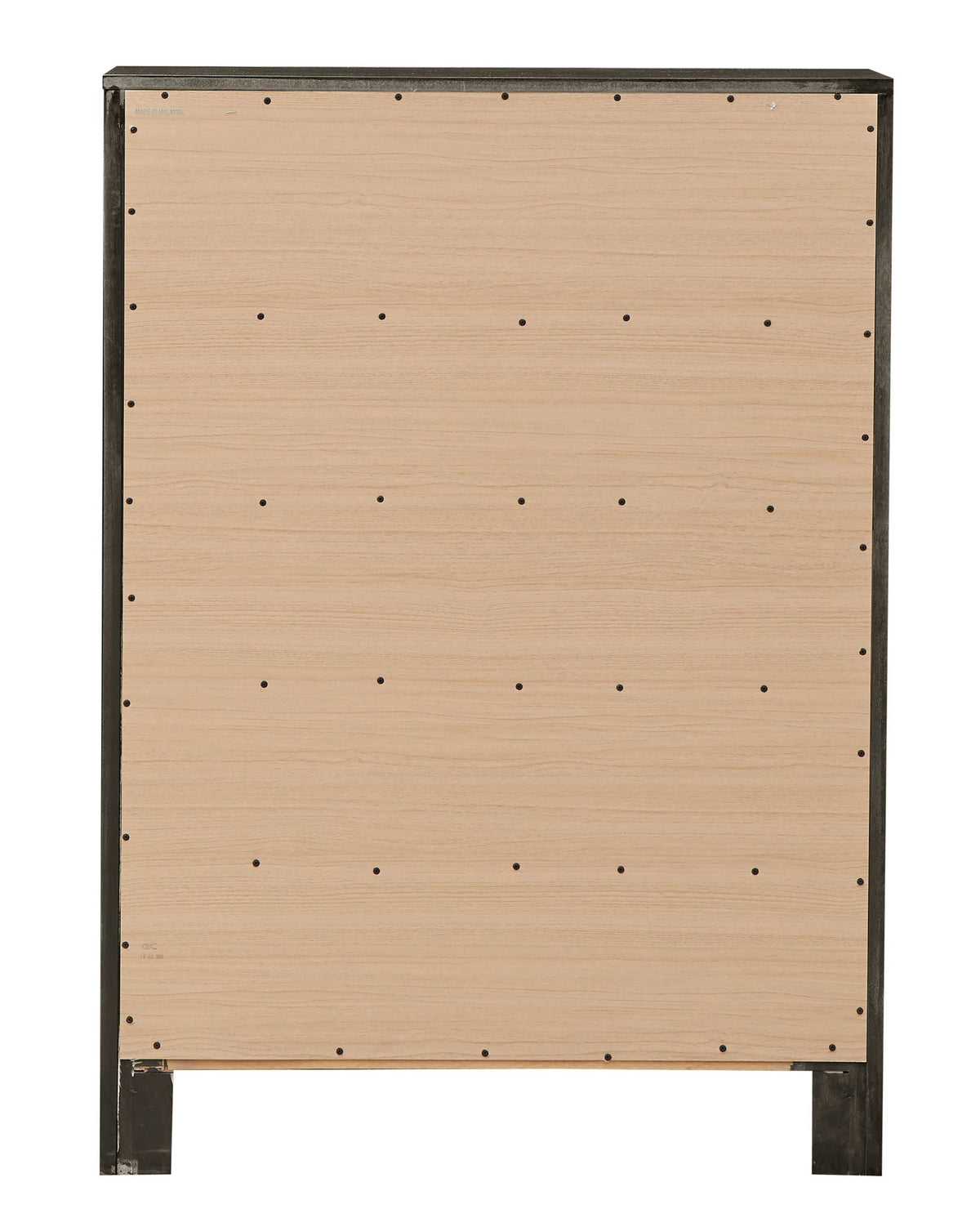 Transitional Elegant Storage Chest gray back view with plywood panels on dark frame HouseOfZazla on Tampa Home & Garden Store