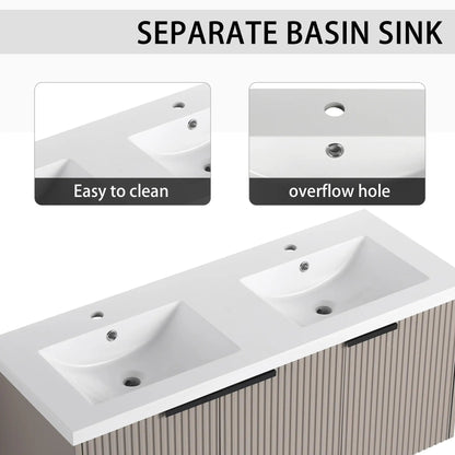 Modern Wall Mounted Vanity With Resin Double Sink