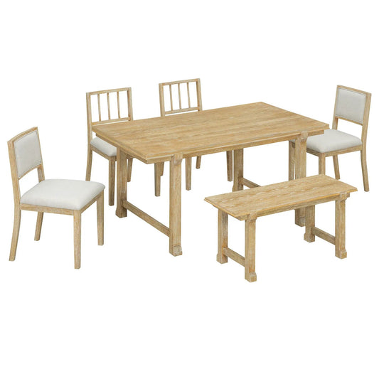 6 Piece Dining Set in natural wood finish with slatted-back chairs by Unique Piece Furniture on Tampa Home & Garden Store