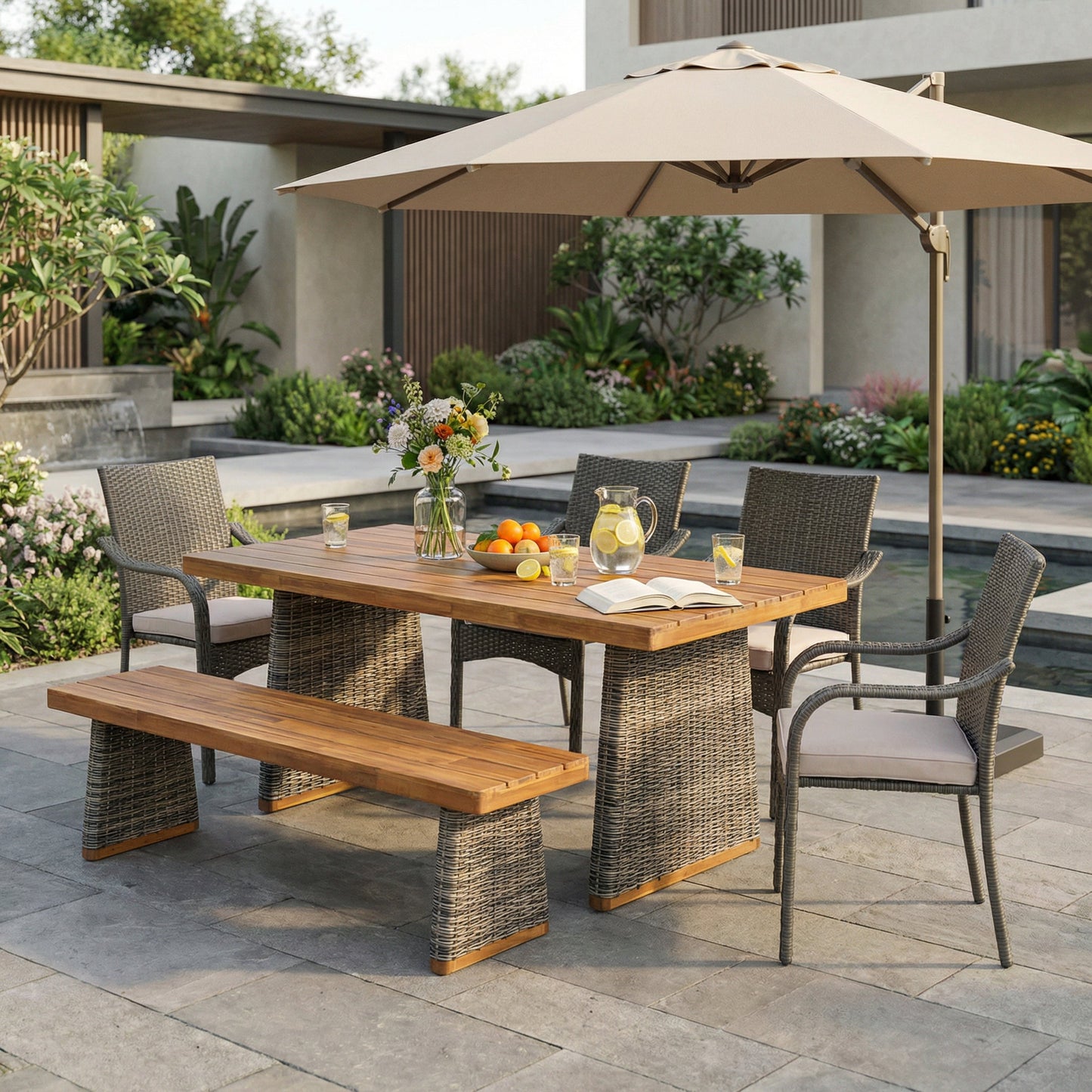 6 Piece Outdoor Acacia Wood Dining Set and Chairs