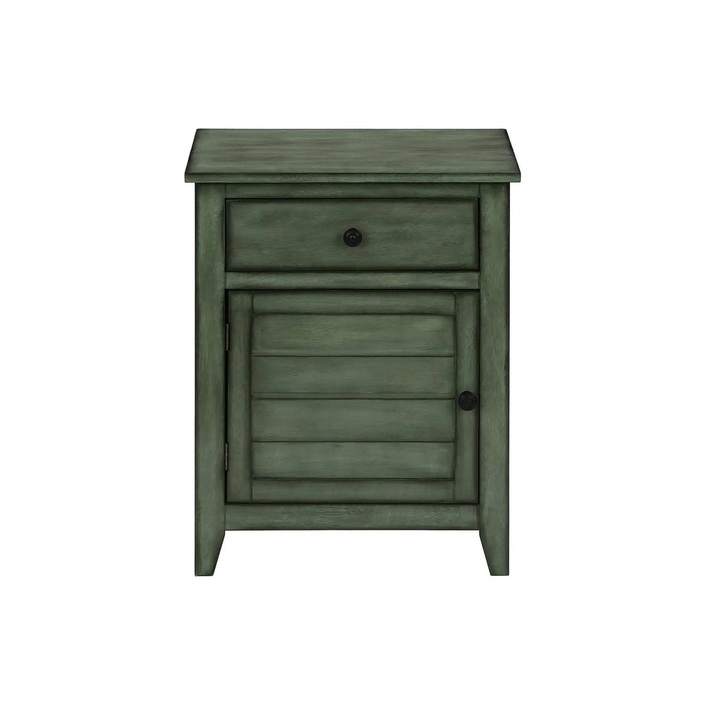 Accent nightstand in green finish with top drawer and lower slatted cabinet, black knobs on Tampa Home & Garden Store
