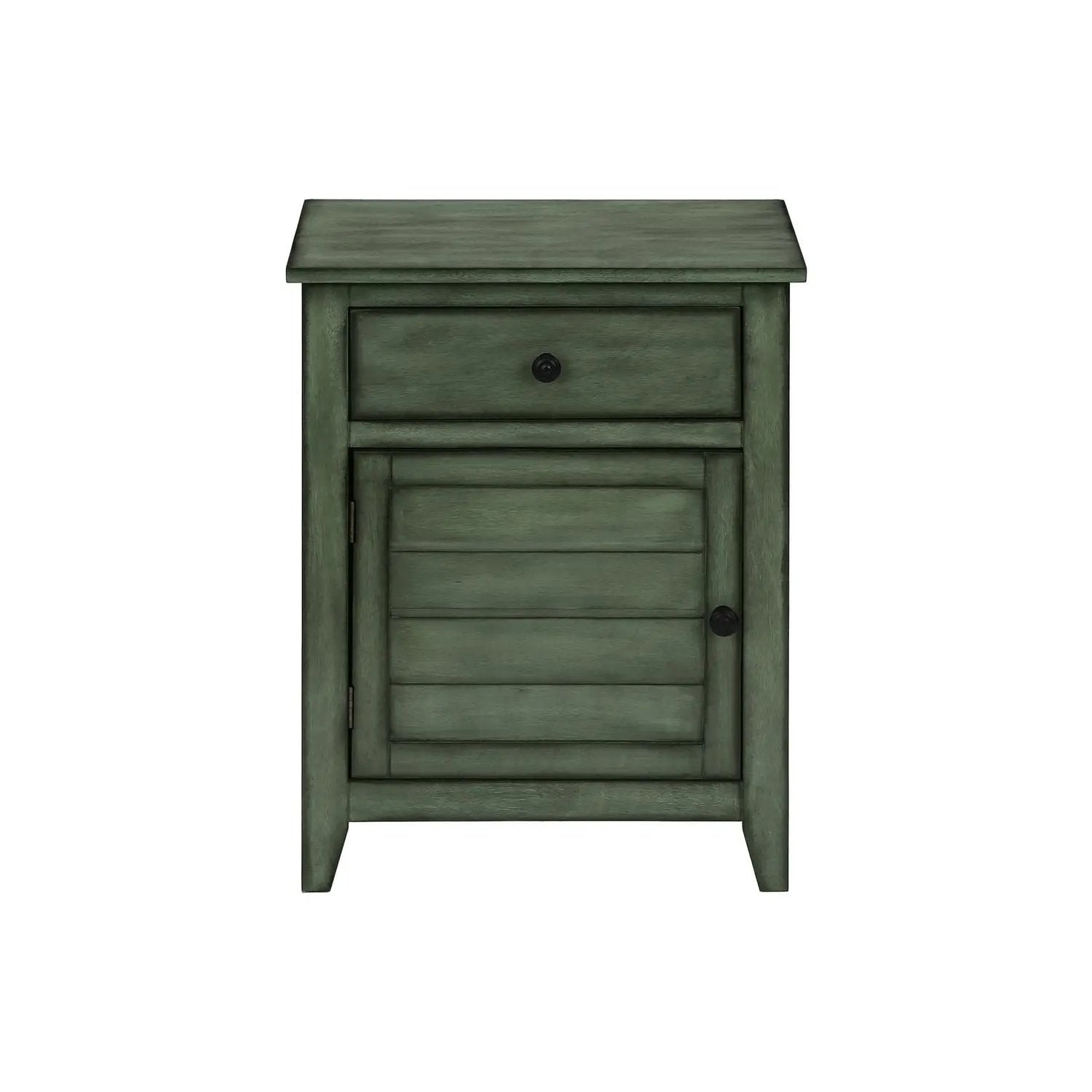 Accent nightstand in green finish with top drawer and lower slatted cabinet, black knobs on Tampa Home & Garden Store