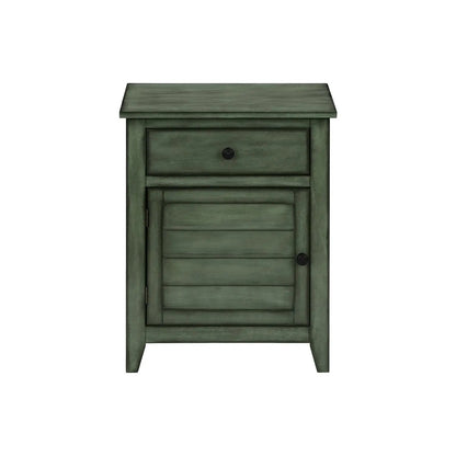 Accent nightstand in green finish with top drawer and lower slatted cabinet, black knobs on Tampa Home & Garden Store
