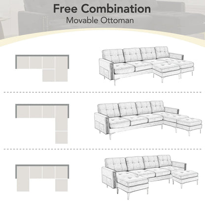 Modern L-Shape Convertible Sectional Sofa With Movable Ottoman gray fabric 2pc on Tampa Home & Garden Store