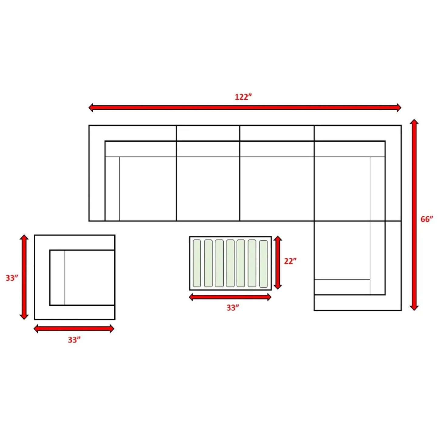 Stylish Entertainment Sectional Set, 3-Piece Outdoor by Unique Piece Furniture, 122x66 footprint on Tampa Home & Garden Store