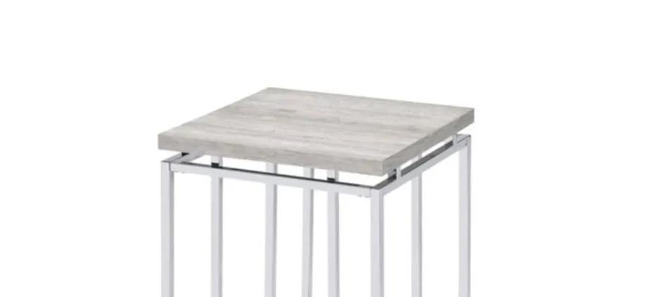 Chafik coffee table with light gray wood top and chrome frame, slender square legs on Tampa Home & Garden Store