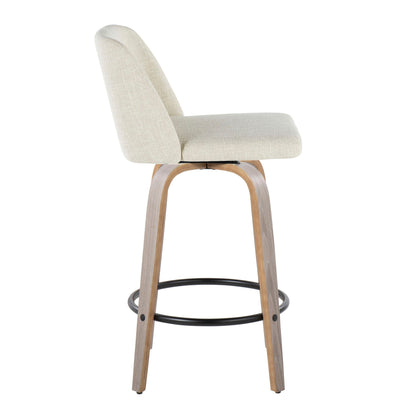 Contemporary fixed-height counter stool beige linen fabric, swivel with footrest; set of 2 on Tampa Home & Garden Store