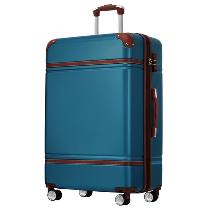 GigaTech blue 28in hardshell luggage set with brown leather trim and four-spinner wheels on Tampa Home & Garden Store