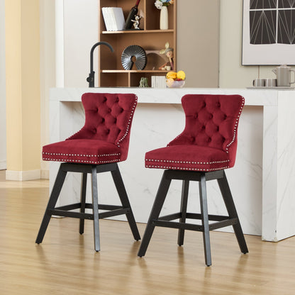 Swivel velvet bar stools with button tufting, wine red, set of 2, black metal bases on Tampa Home & Garden Store
