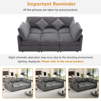 Sectional sofa modular U-shaped with ottoman and USB ports, gray fabric, HouseOfZazla 2-piece set on Tampa Home & Garden Store