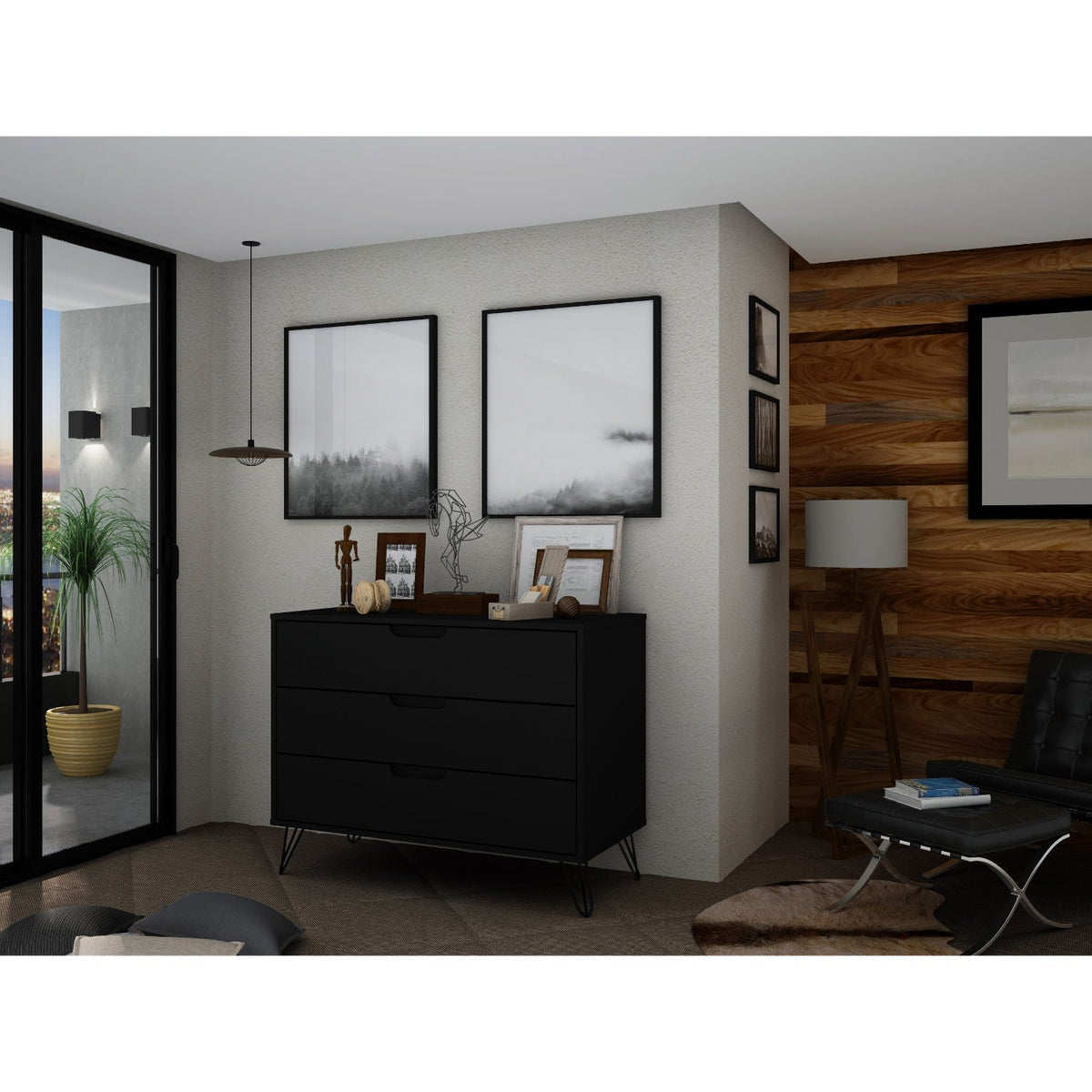 Rockefeller 3 Drawer Dresser with Splayed Legs in black finish by HouseOfZazla on Tampa Home & Garden Store